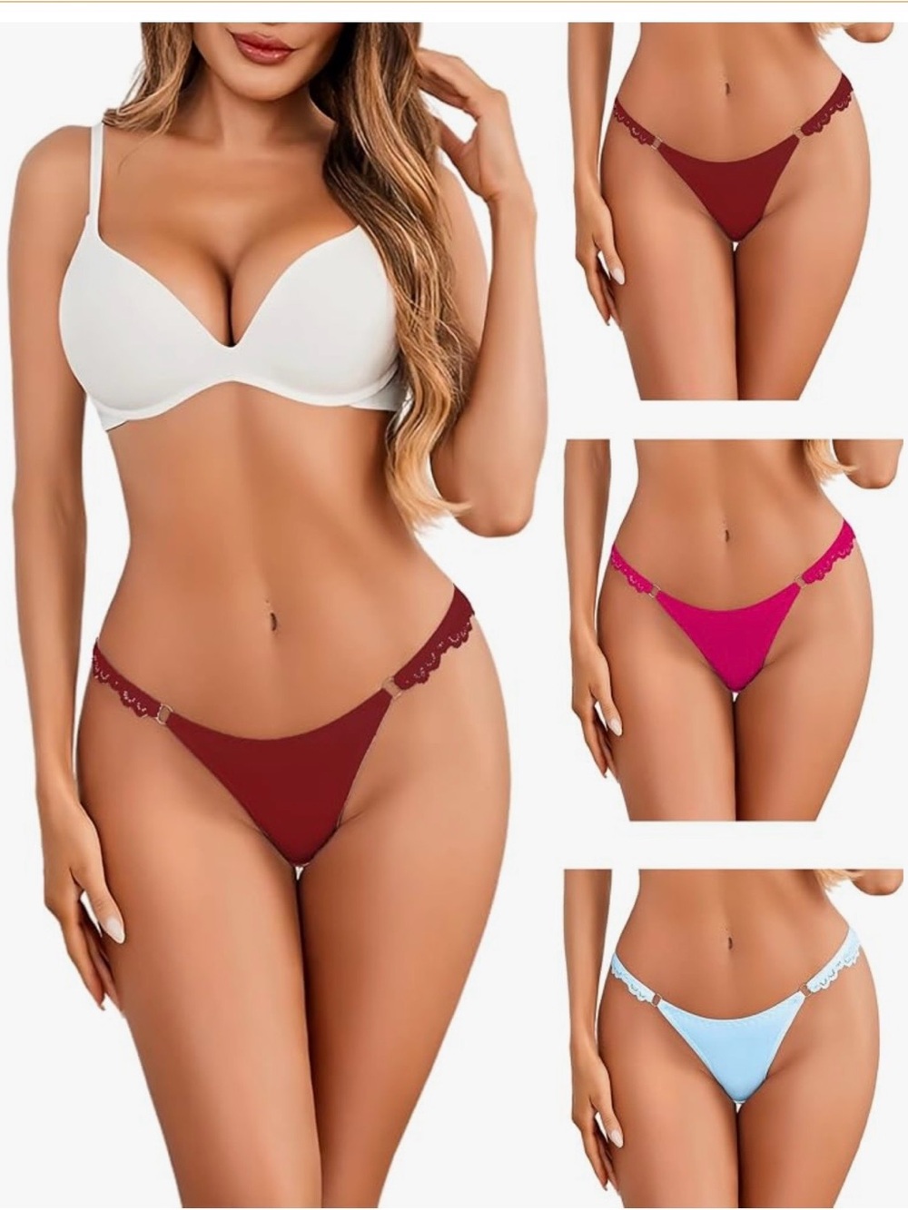 Avidlove 3pk Cheeky Hi-cut Hipster Lace-Trim Panties